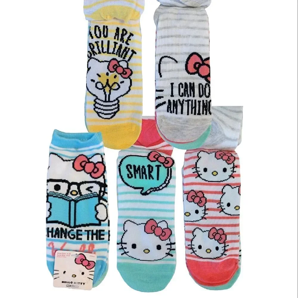 Hello Kitty Colorful Encouragement Printed Socks NWT 5 Pairs No Show‎